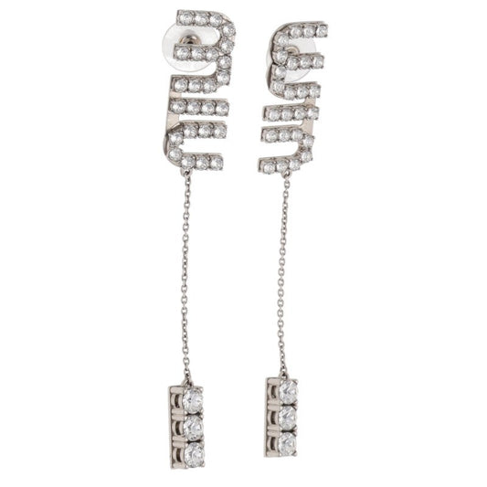 Miu Miu Crystal Logo Earrings Silver (Silver 15.31g)