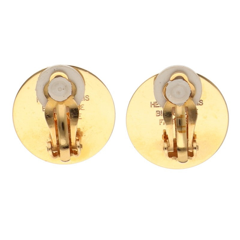 HERMES Sellier Round Gold Earrings Size ONE SIZE