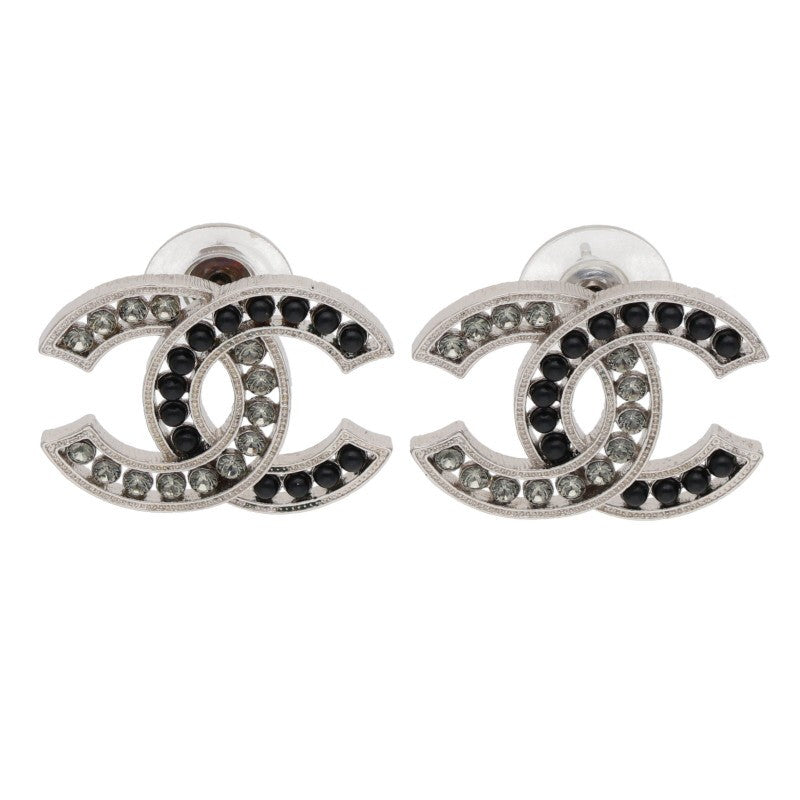 CHANEL CC Mark Rhinestone Earrings Clear Black Size ONE SIZE