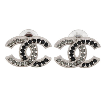 CHANEL CC Mark Rhinestone Earrings Clear Black Size ONE SIZE