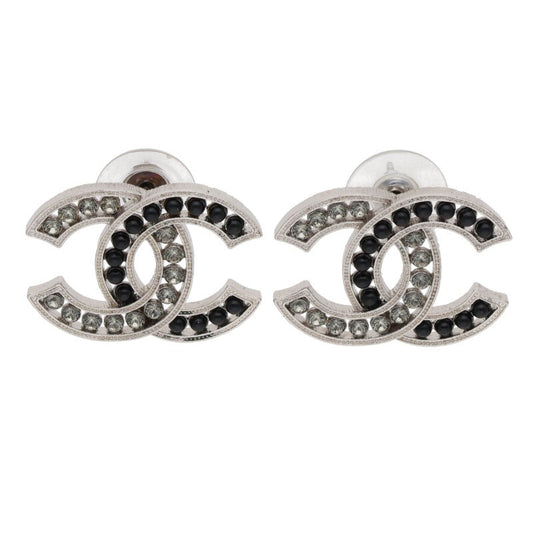 CHANEL CC Mark Rhinestone Earrings Clear Black Size ONE SIZE