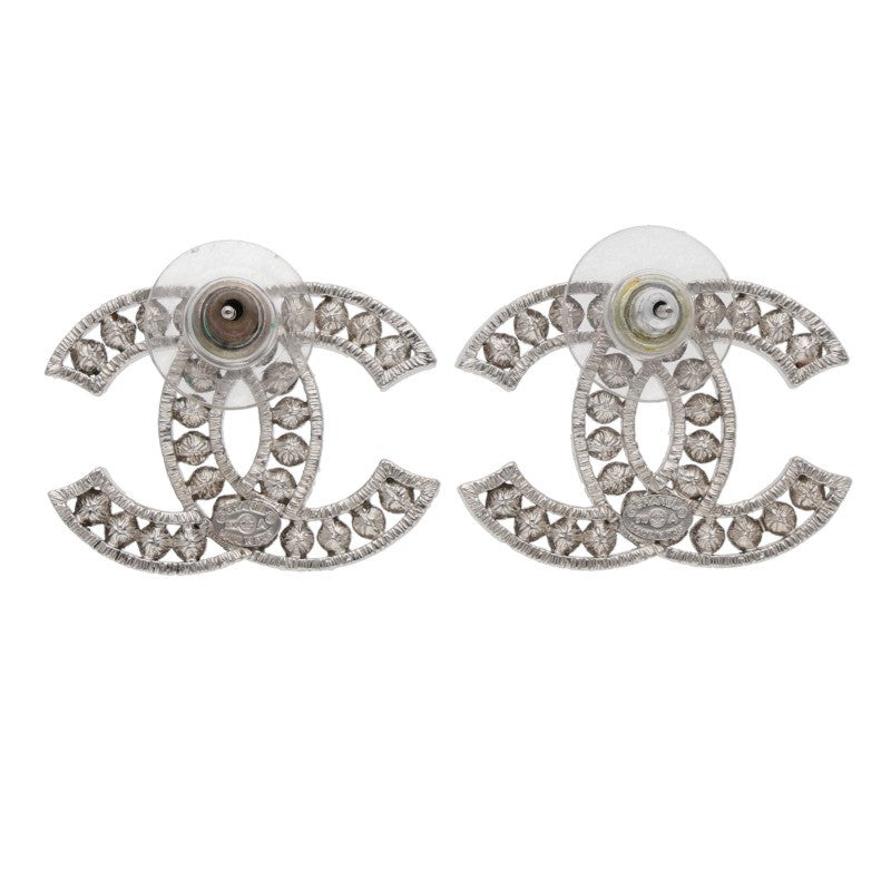 CHANEL CC Mark Rhinestone Earrings Clear Black Size ONE SIZE