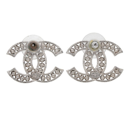 CHANEL CC Mark Rhinestone Earrings Clear Black Size ONE SIZE