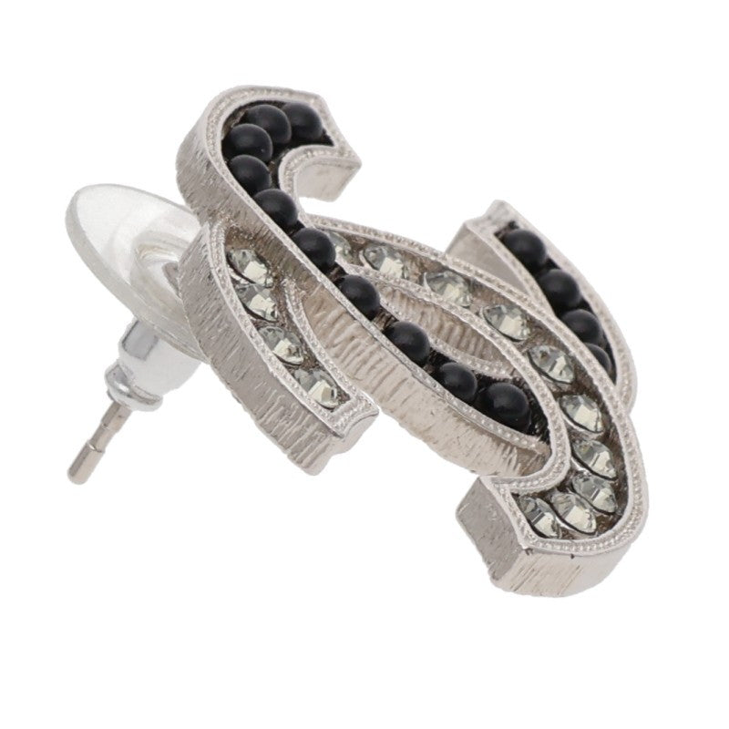 CHANEL CC Mark Rhinestone Earrings Clear Black Size ONE SIZE