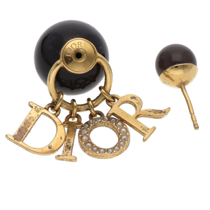 DIOR Black Faux Pearl Logo Drop Earrings Size ONE SIZE Multi
