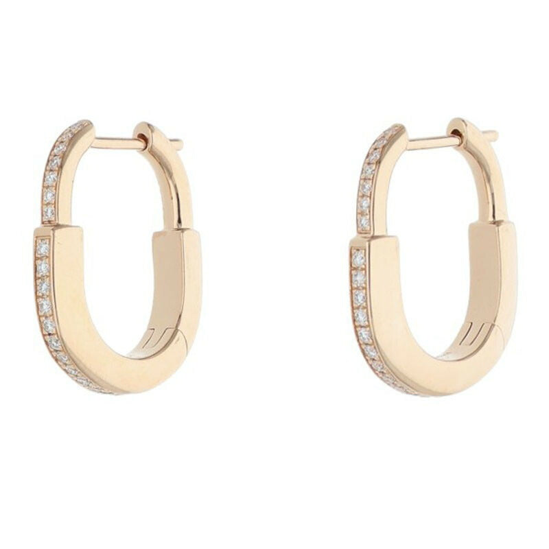 TIFFANY&Co. K18PG Pave Diamond Lock Earrings Size ONE SIZE