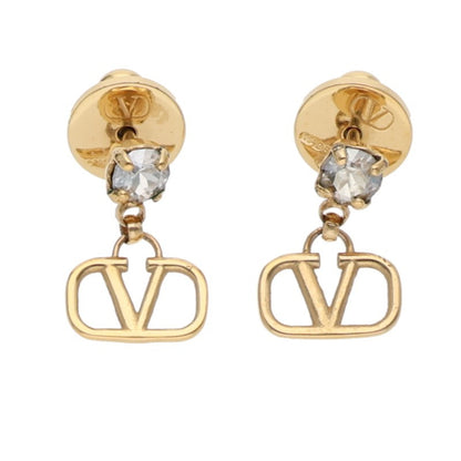 VALENTINO Crystal Logo Drop Earring Gold Clear Size ONE SIZE