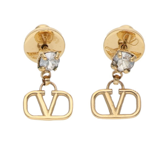 VALENTINO Crystal Logo Drop Earring Gold Clear Size ONE SIZE