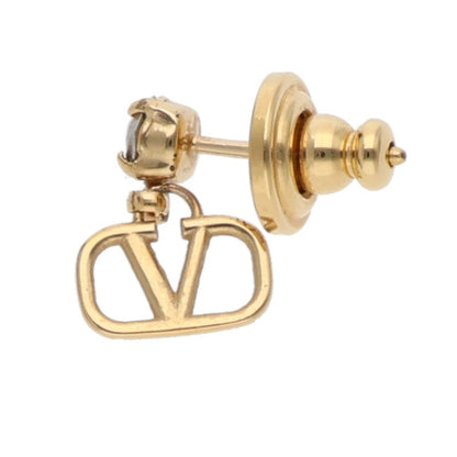 VALENTINO Crystal Logo Drop Earring Gold Clear Size ONE SIZE