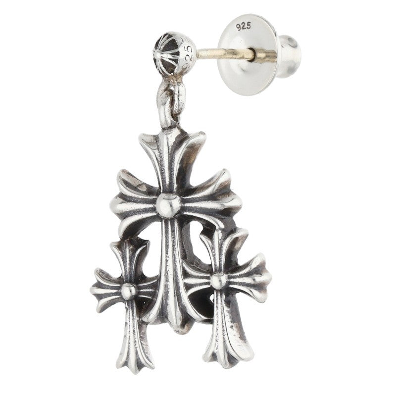 Chrome Hearts 3 CH Cross Drop Silver Earring Size ONE SIZE