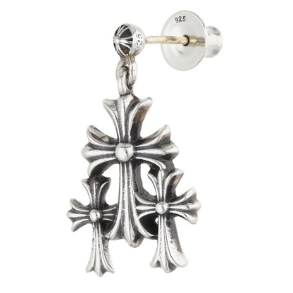 Chrome Hearts 3 CH Cross Drop Silver Earring Size ONE SIZE