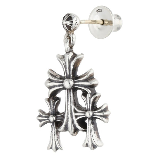 Chrome Hearts 3 CH Cross Drop Silver Earring Size ONE SIZE