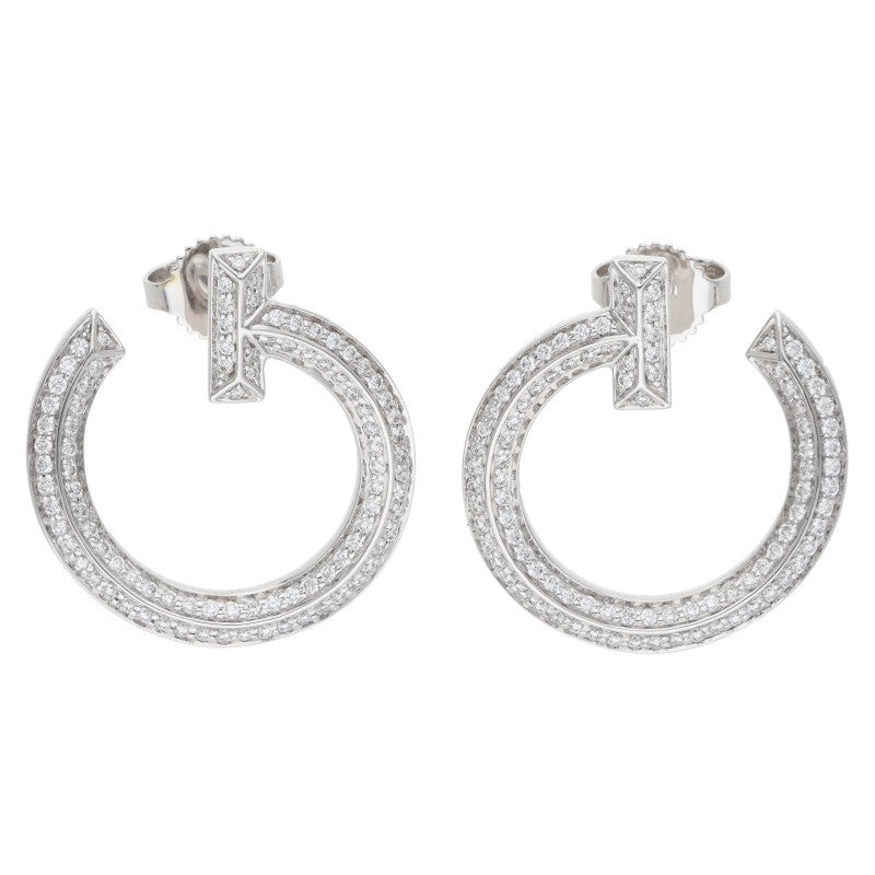 TIFFANY&Co. K18WG T One Open Hoop Pave Diamond Size ONE SIZE