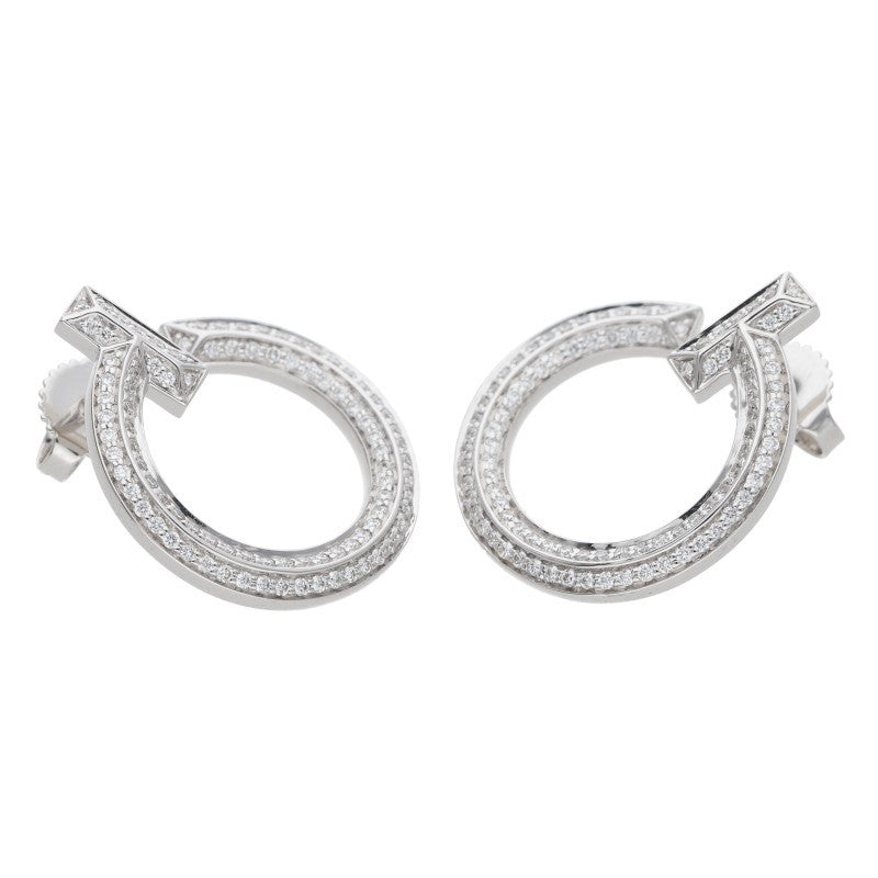 TIFFANY&Co. K18WG T One Open Hoop Pave Diamond Size ONE SIZE
