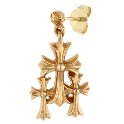 Chrome Hearts 22K Triple CH Cross Gold Earring Size ONE SIZE