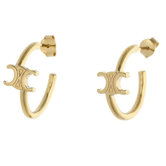 CELINE Asymmetric Hoop Triomphe Logo Gold Size ONE SIZE