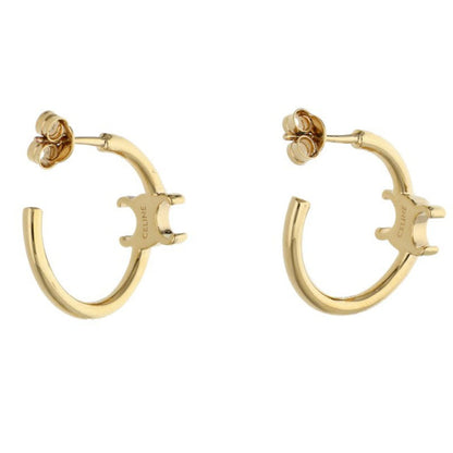CELINE Asymmetric Hoop Triomphe Logo Gold Size ONE SIZE