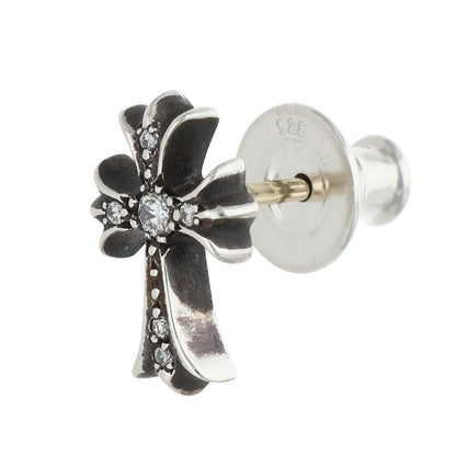 Chrome Hearts Silver Pave Diamond CH Cross Stud Earring