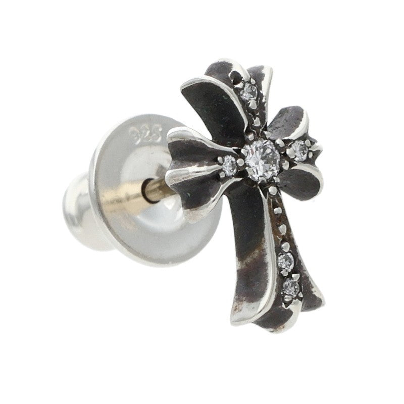 Chrome Hearts Silver Pave Diamond CH Cross Stud Earring