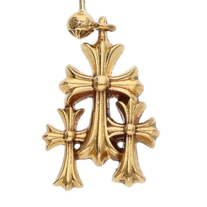 Chrome Hearts 22K Triple CH Cross Drop Gold Earring