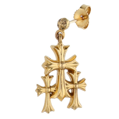 Chrome Hearts 22K Yellow Gold Triple CH Cross Earrings
