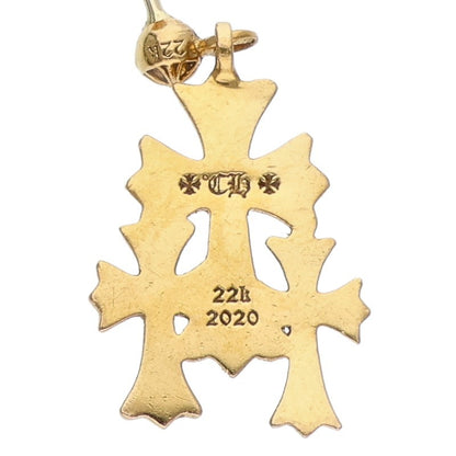 Chrome Hearts 22K Yellow Gold Triple CH Cross Earrings