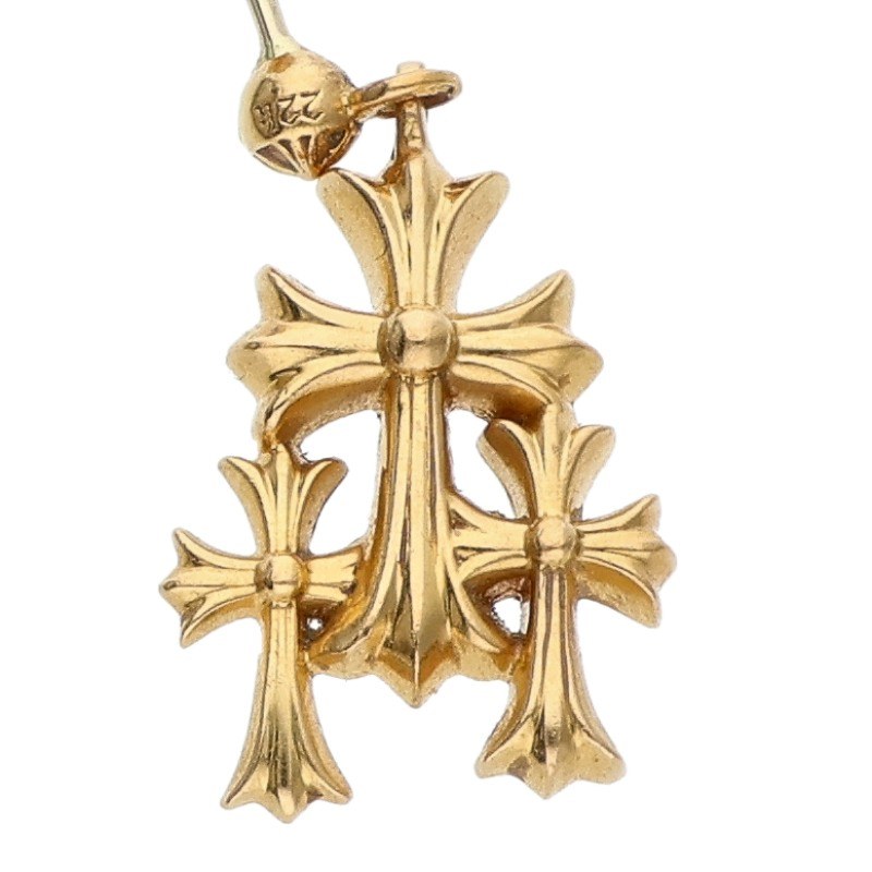 Chrome Hearts 22K Yellow Gold Triple CH Cross Earrings