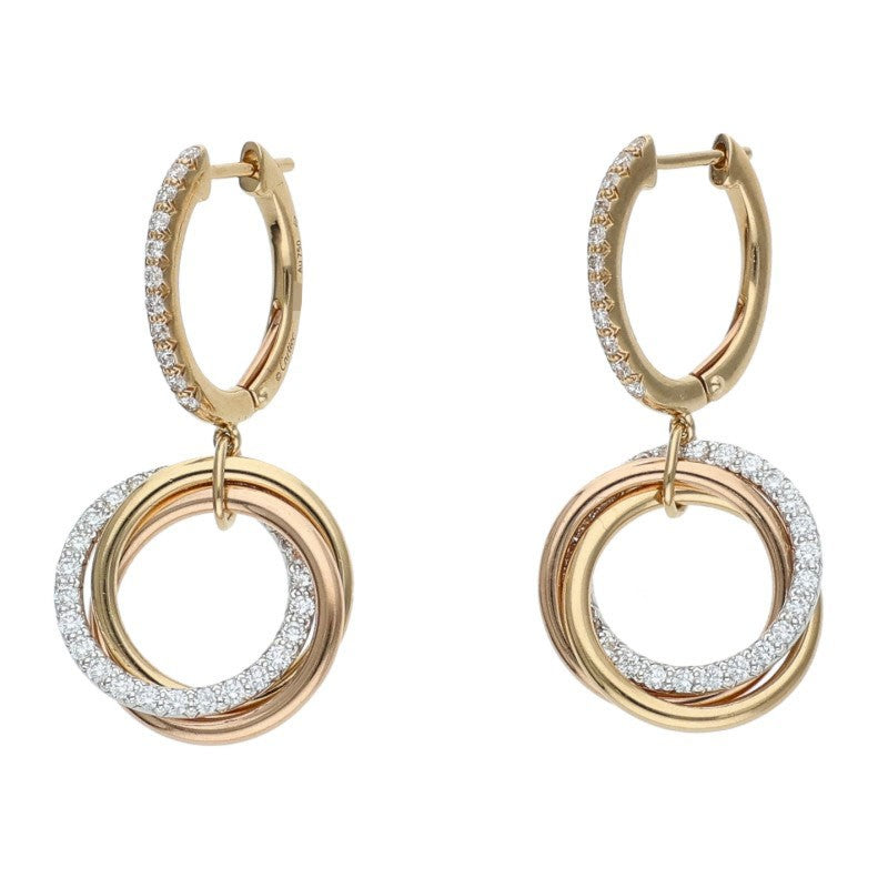 Cartier Trinity 18K 3-Color Gold Pave Diamond Earrings