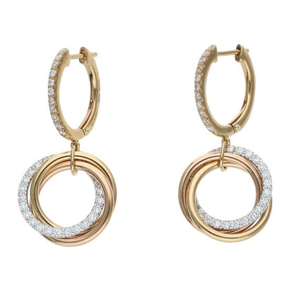 Cartier Trinity 18K 3-Color Gold Pave Diamond Earrings