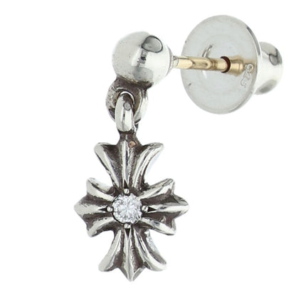 Chrome Hearts Tiny E CH Plus Diamond Drop Silver Clear Earrings