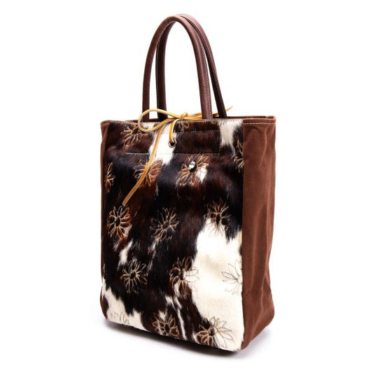 KISSA Floral Haircalf Canvas Tote Brown