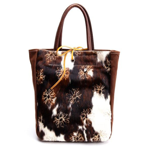 KISSA Floral Haircalf Canvas Tote Brown