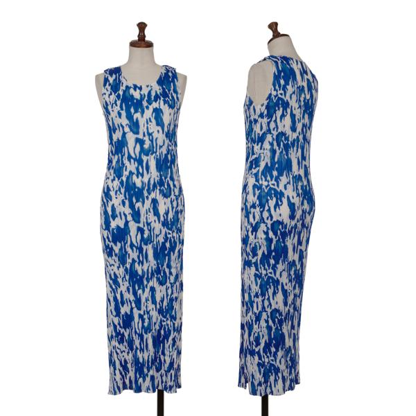 PLEATS PLEASE Mottled Print Sleeveless Dress Blue Size 3