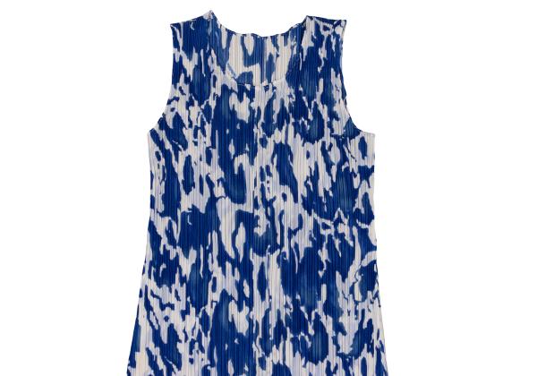 PLEATS PLEASE Mottled Print Sleeveless Dress Blue Size 3
