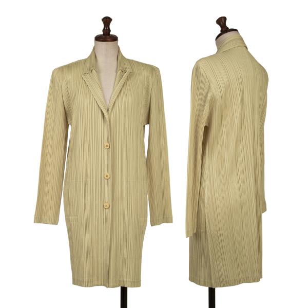 PLEATS PLEASE Beige Pleated Long Jacket Size 2