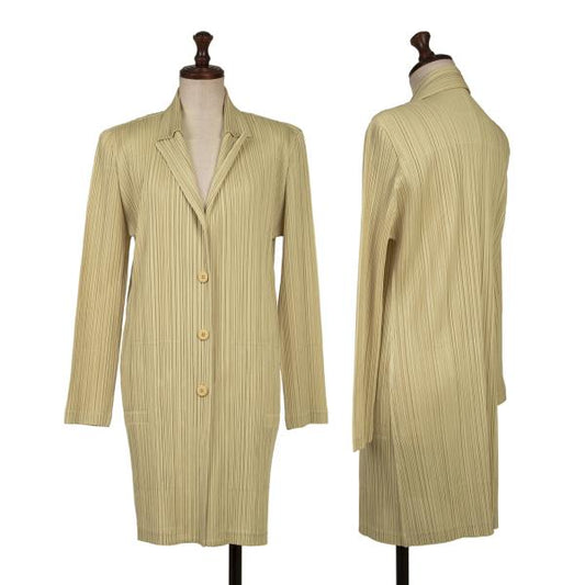 PLEATS PLEASE Beige Pleated Long Jacket Size 2
