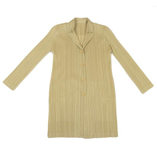 PLEATS PLEASE Beige Pleated Long Jacket Size 2
