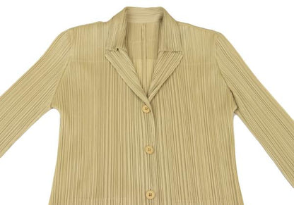 PLEATS PLEASE Beige Pleated Long Jacket Size 2