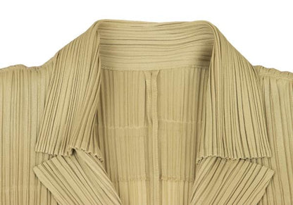 PLEATS PLEASE Beige Pleated Long Jacket Size 2