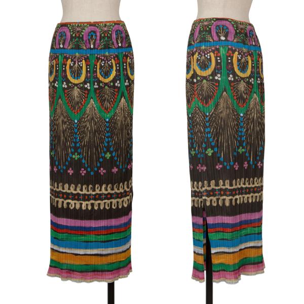 PLEATS PLEASE Native Print Skirt Charcoal Multi Size 4