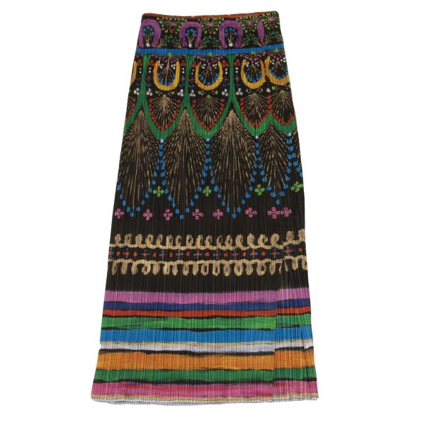 PLEATS PLEASE Native Print Skirt Charcoal Multi Size 4