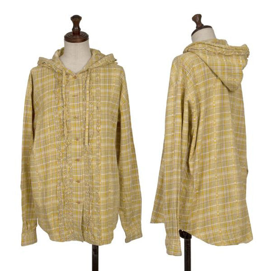 PINK HOUSE Check Logo Tape Frill Front Hoodie Yellow Size L