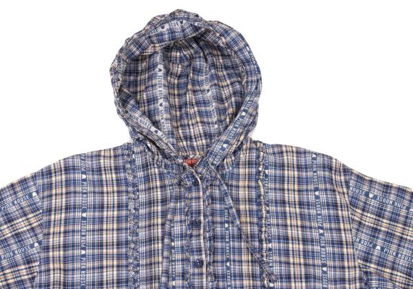 PINK HOUSE Check Logo Tape Frill Hoodie Blue Size L