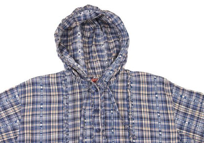 PINK HOUSE Check Logo Tape Frill Hoodie Blue Size L