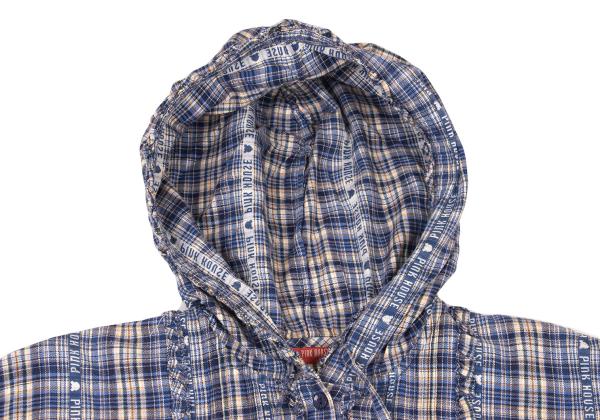 PINK HOUSE Check Logo Tape Frill Hoodie Blue Size L