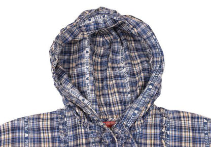 PINK HOUSE Check Logo Tape Frill Hoodie Blue Size L