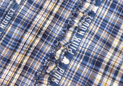 PINK HOUSE Check Logo Tape Frill Hoodie Blue Size L