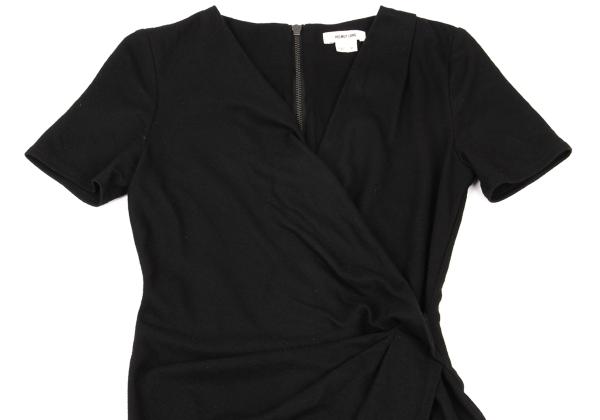 HELMUT LANG Wool Cache-Coeur Back Zip Tunic Black Blouse Size P