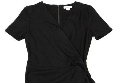 HELMUT LANG Wool Cache-Coeur Back Zip Tunic Black Blouse Size P