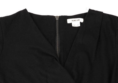 HELMUT LANG Wool Cache-Coeur Back Zip Tunic Black Blouse Size P